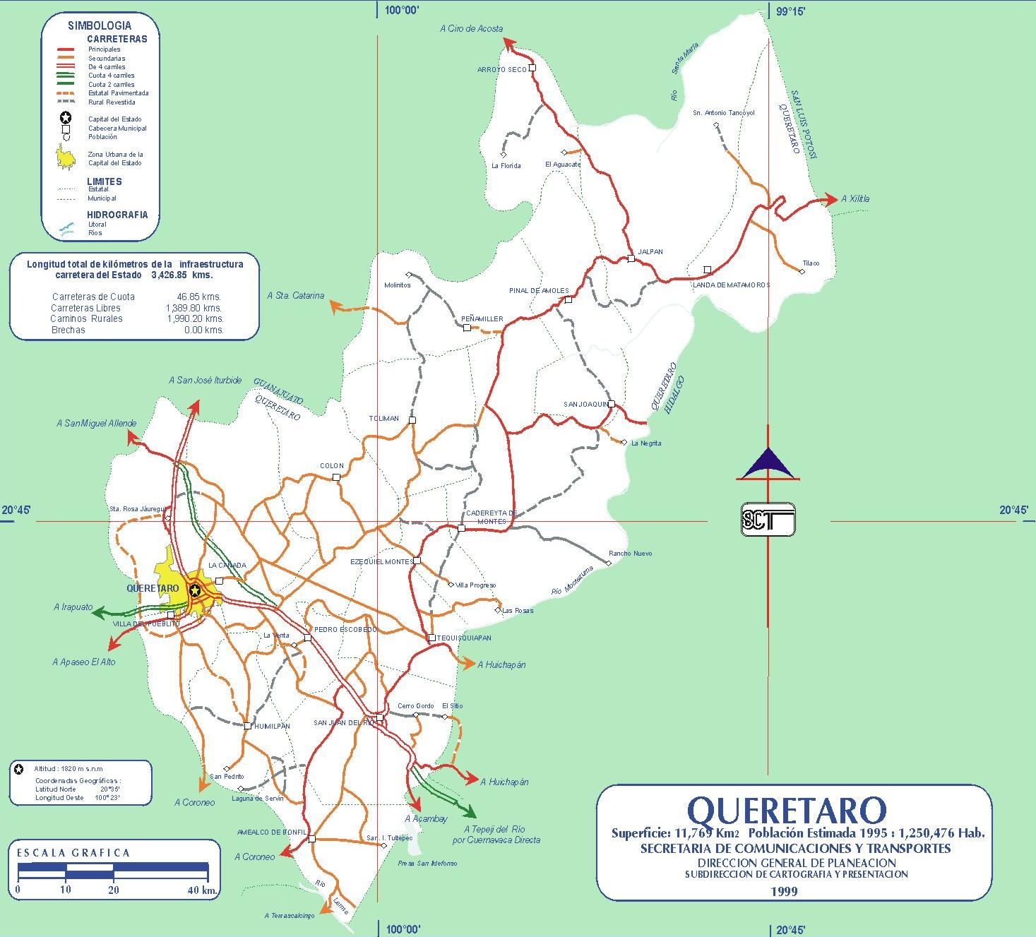 Mapa de carreteras del Estado de Querétaro