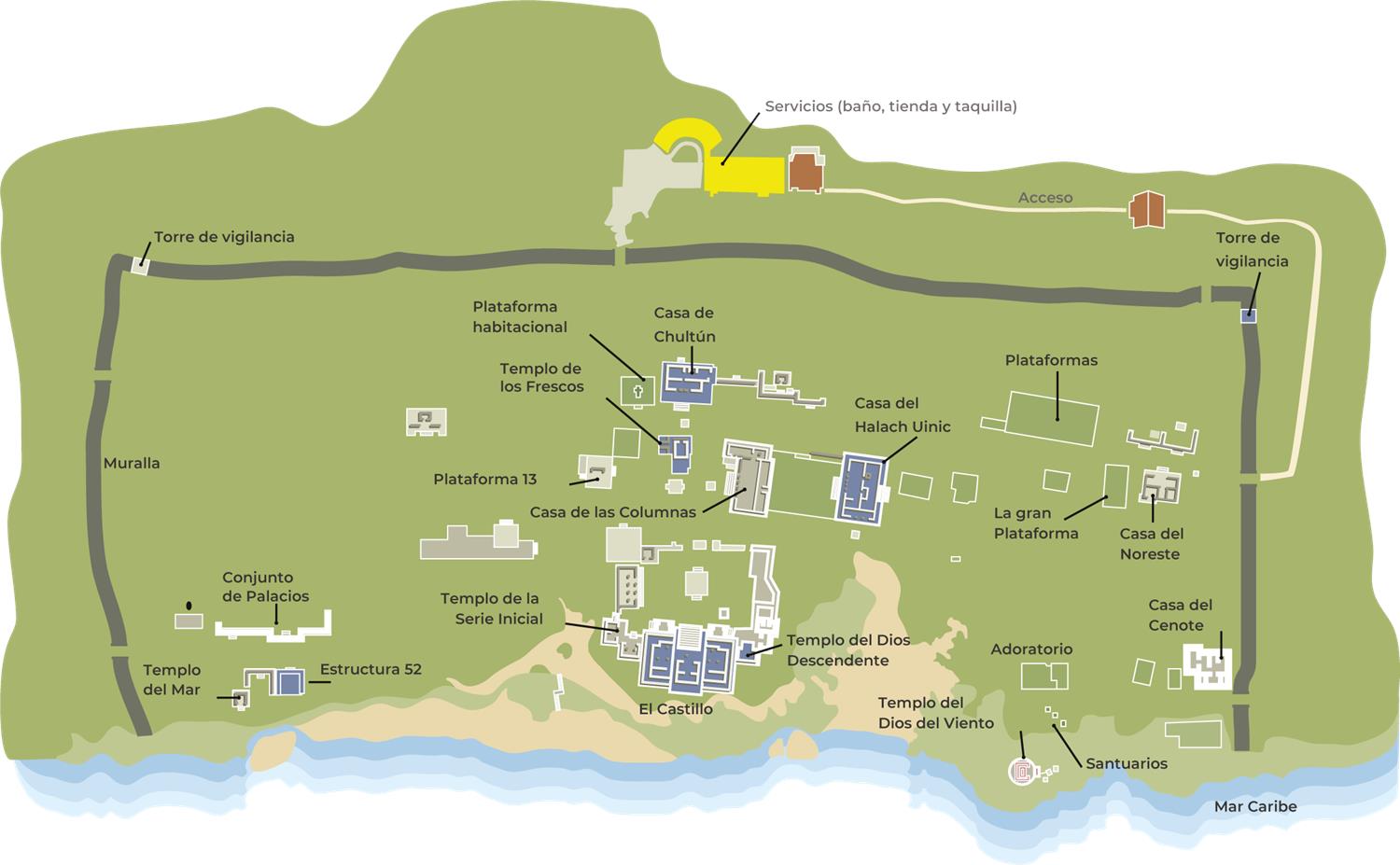 Mapa de las Ruinas Mayas de Tulum