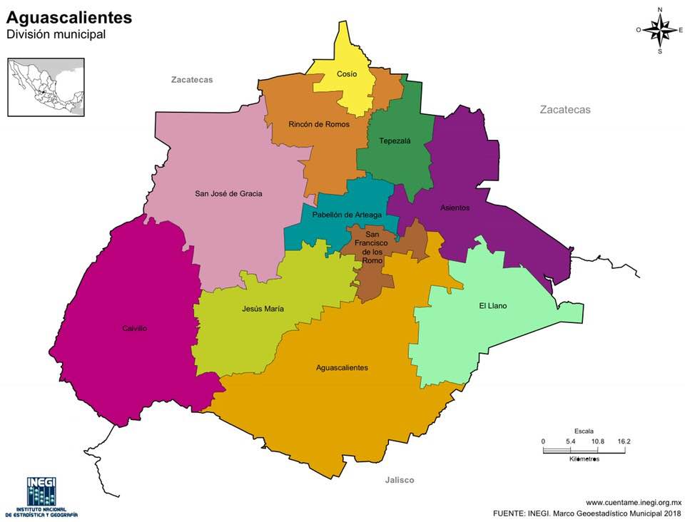 Mapa del Estado de Aguascalientes